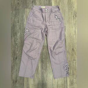 Anthropologie Pilcro The Wanderer Jeweled Relaxed-Leg Pants in lilac size 27